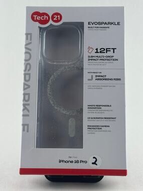 Tech21 EvoSparkle iPhone 16 Pro Clear Case NWT